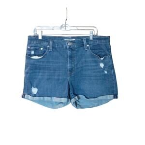 Levi's Women 33 Medium Wash Mid Length Distressed Rip Denim Jean Shorts Jorts
